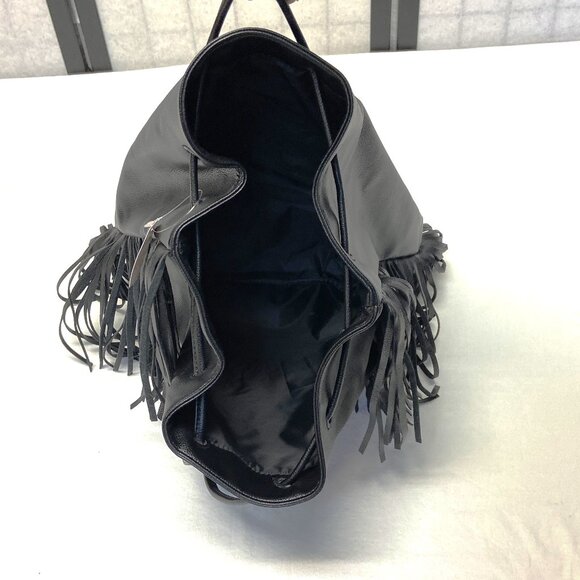 Victoria's Secret Faux Leather Fringed Slide Closure Backpack Tote Black NWT - Picture 13 of 15